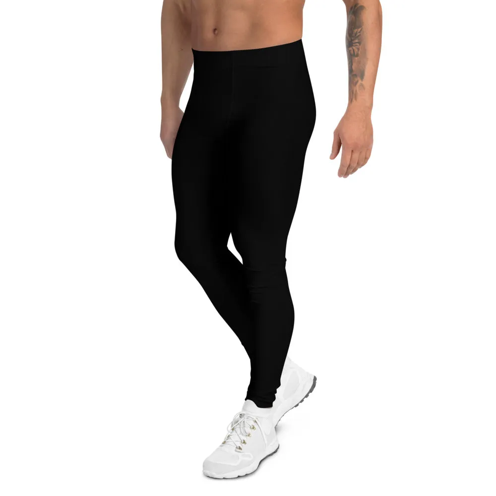 Solid Black Men's Leggings, Modern Minimalist Basic Essential Meggings-Made in USA/EU