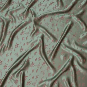 South Korean Silk Satin Jacquard Fabric with Bamboo Design in Soft Green and Copper – 110 cm Width-D20348