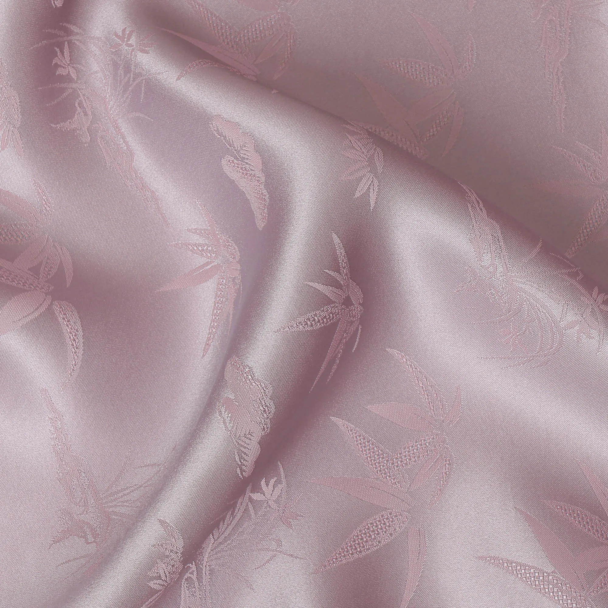 South Korean Silk Satin Jacquard Fabric with Delicate Bamboo Design on Soft Pink Background – 110 cm Width-D20345