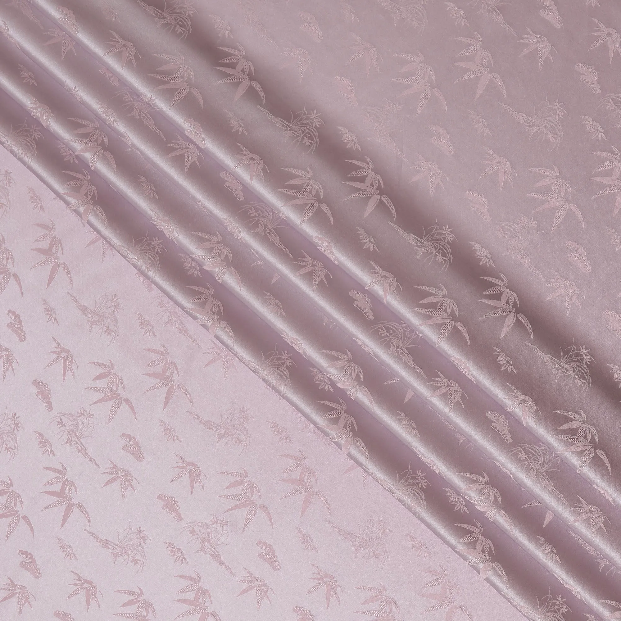 South Korean Silk Satin Jacquard Fabric with Delicate Bamboo Design on Soft Pink Background – 110 cm Width-D20345