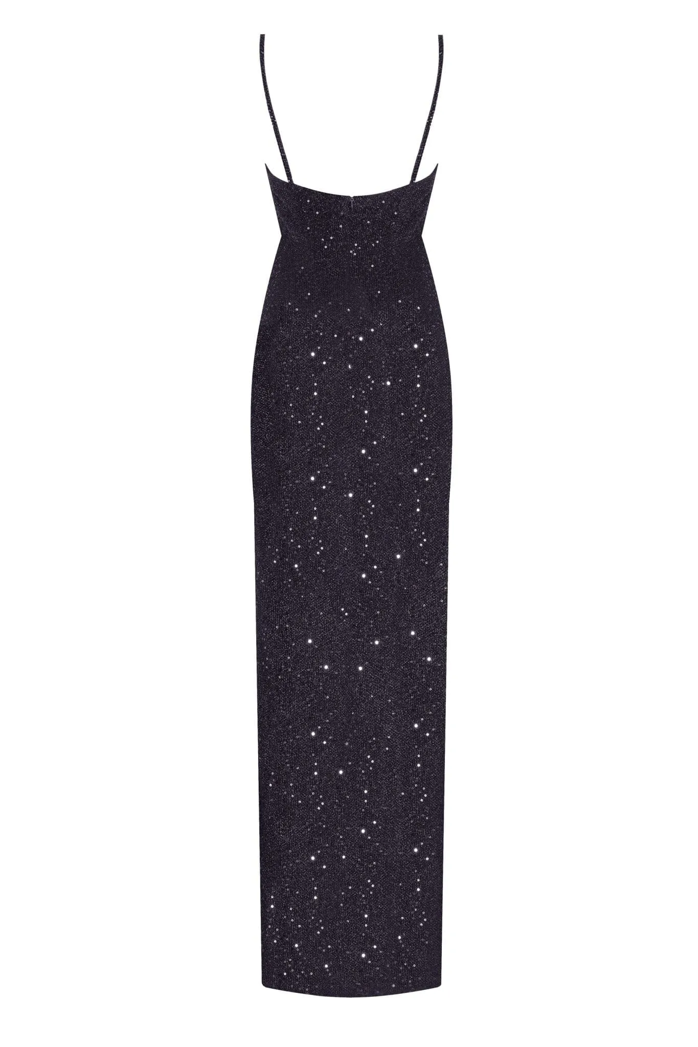 Spectacular sequined maxi gown on long spaghetti straps