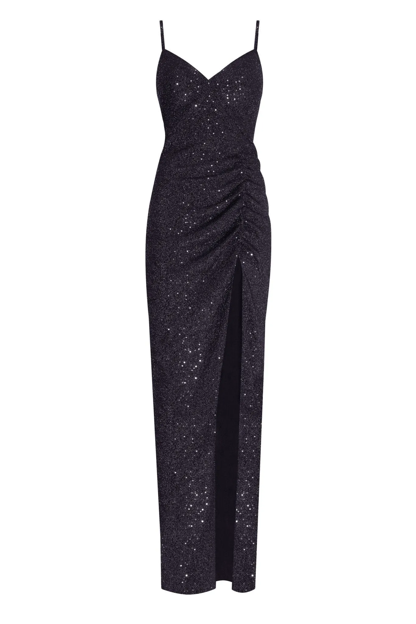 Spectacular sequined maxi gown on long spaghetti straps