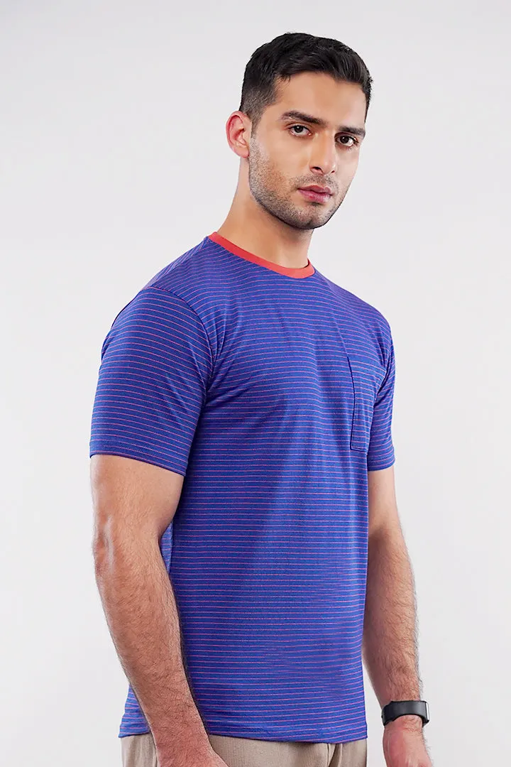 Striped Pocket T-Shirt - Blue & Orange