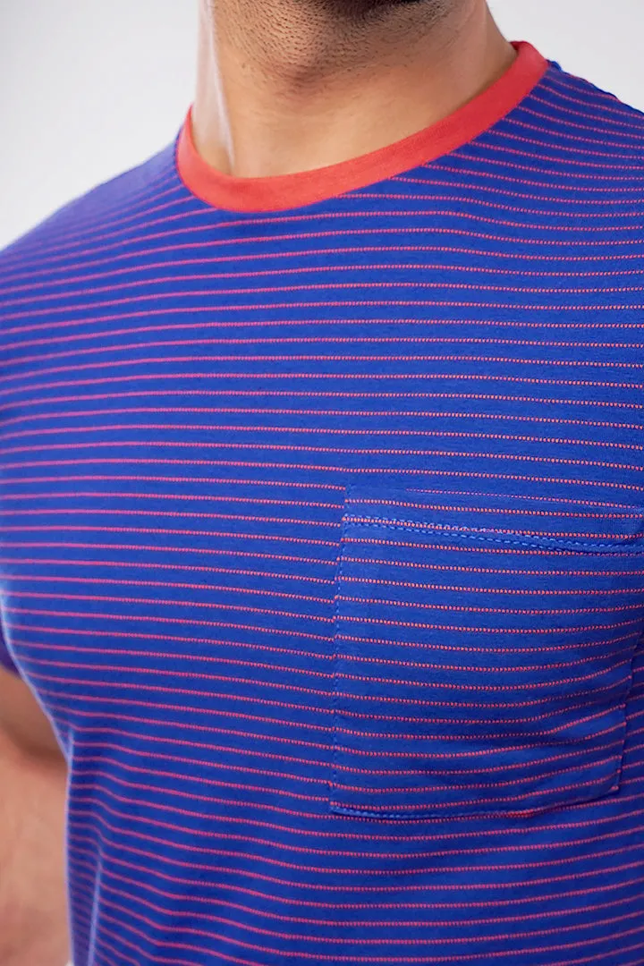 Striped Pocket T-Shirt - Blue & Orange