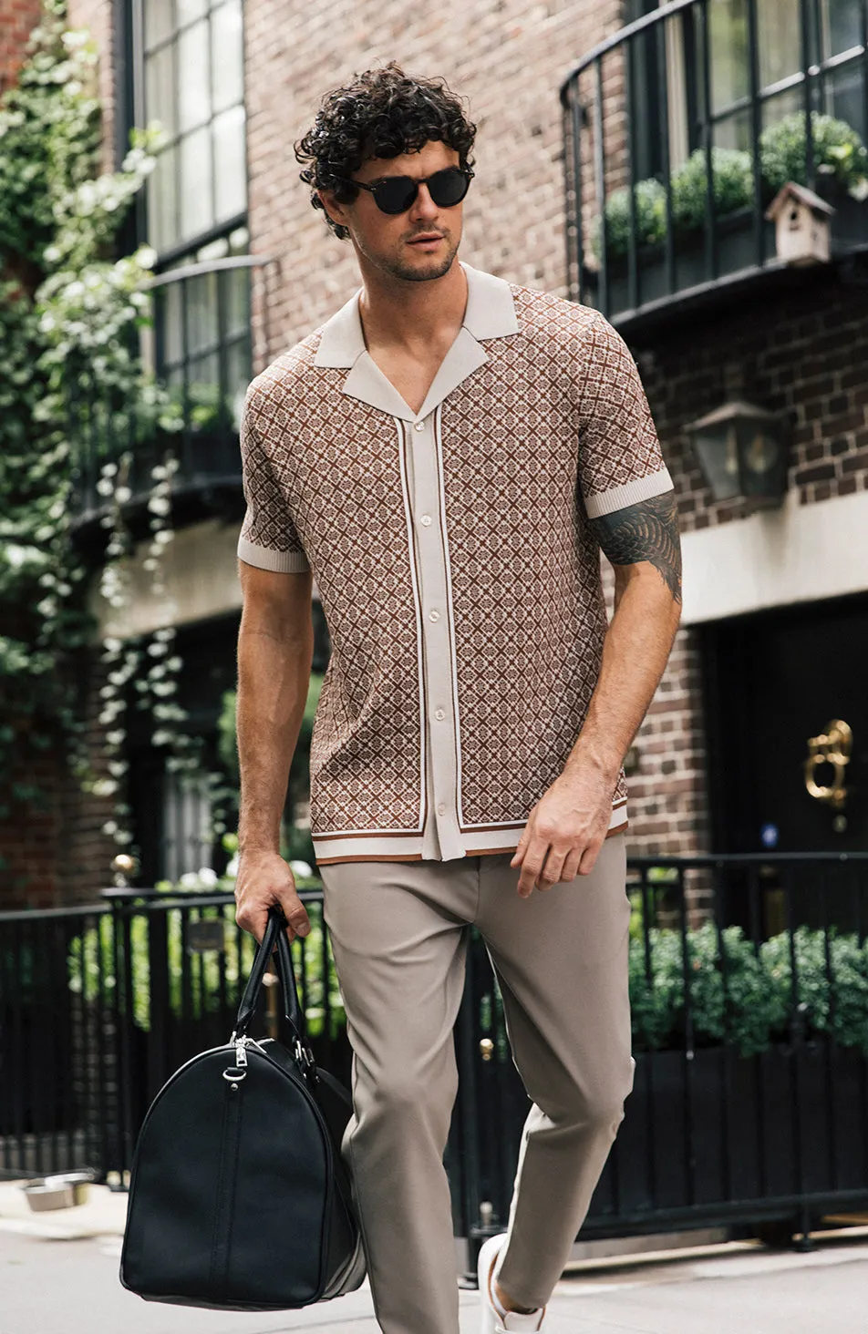 Terazzo Slim Geo Knitted Pattern Statement Shirt