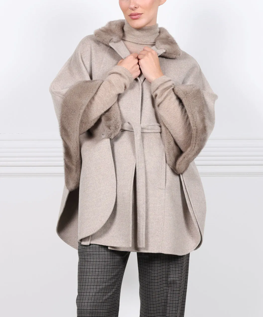 The Kai Double Face Cashmere Cape with Mink Trim