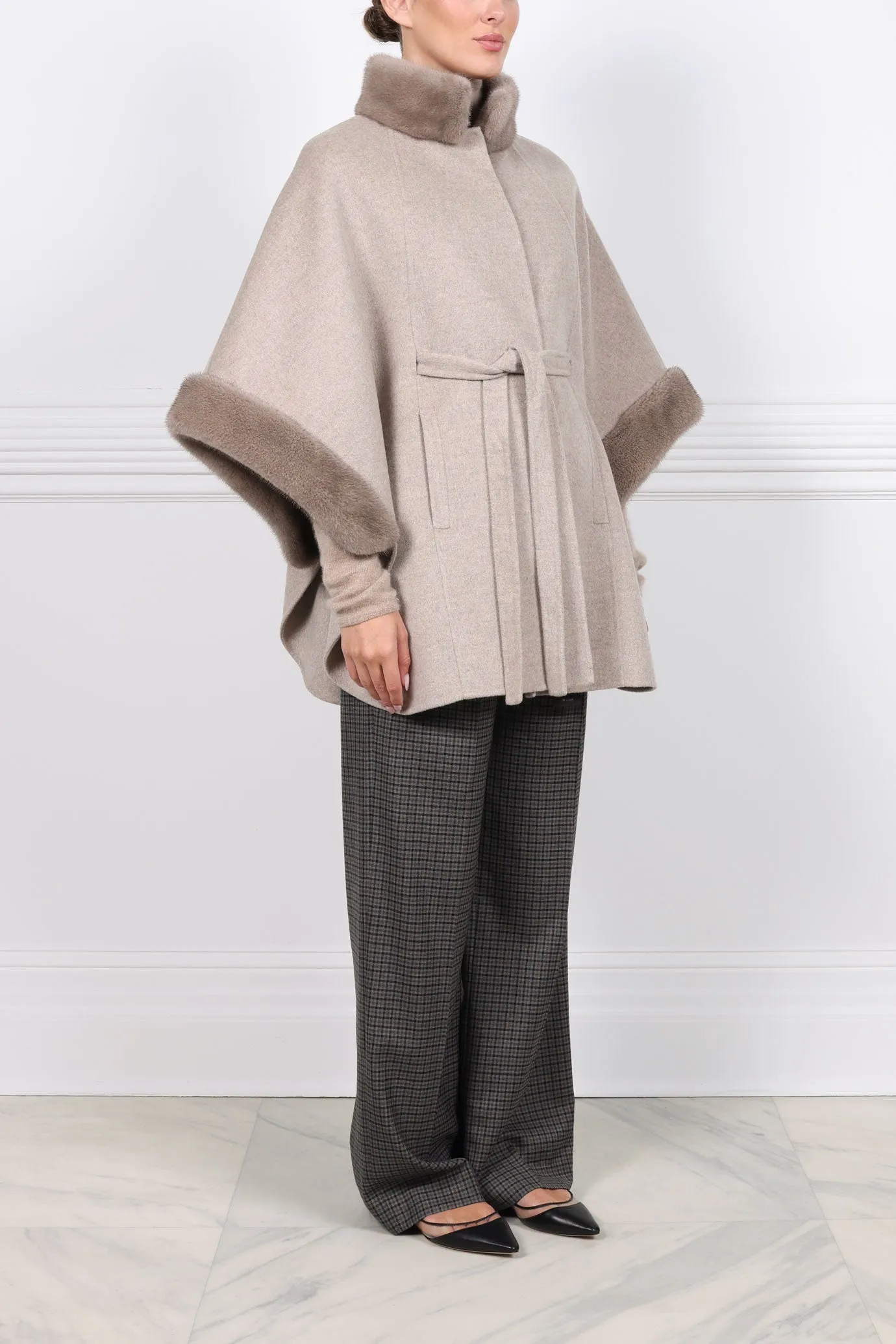 The Kai Double Face Cashmere Cape with Mink Trim