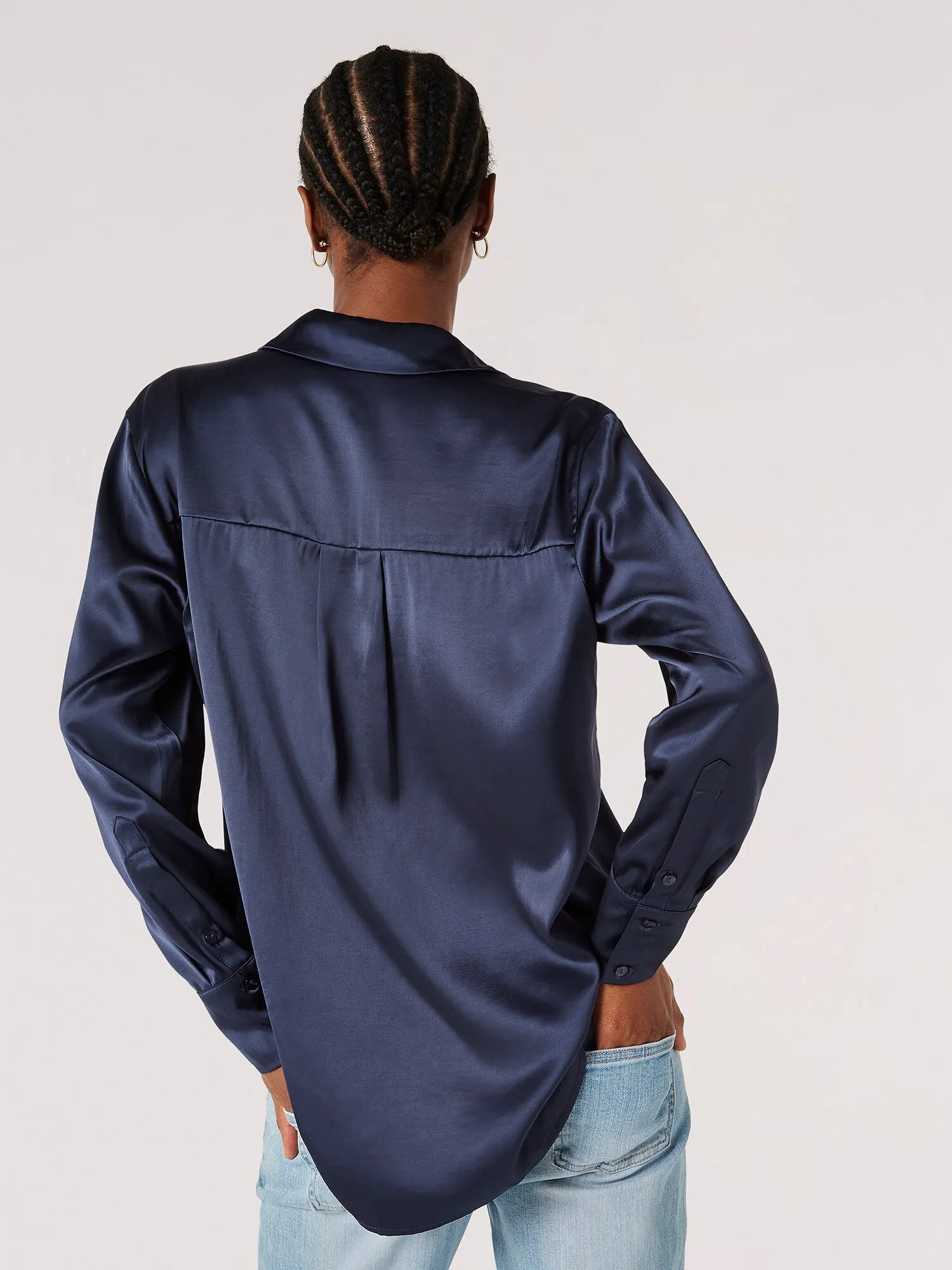 The Oversized Satin Shirt - Navy