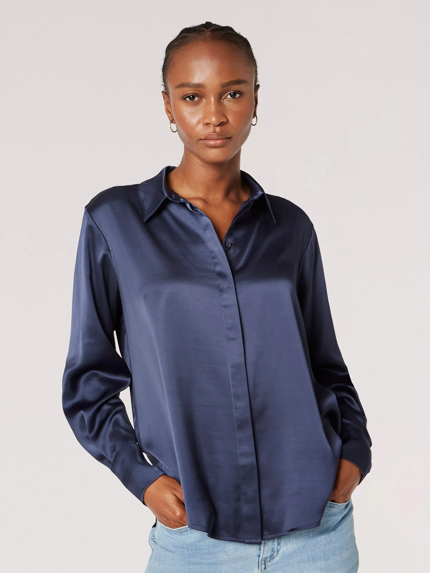 The Oversized Satin Shirt - Navy