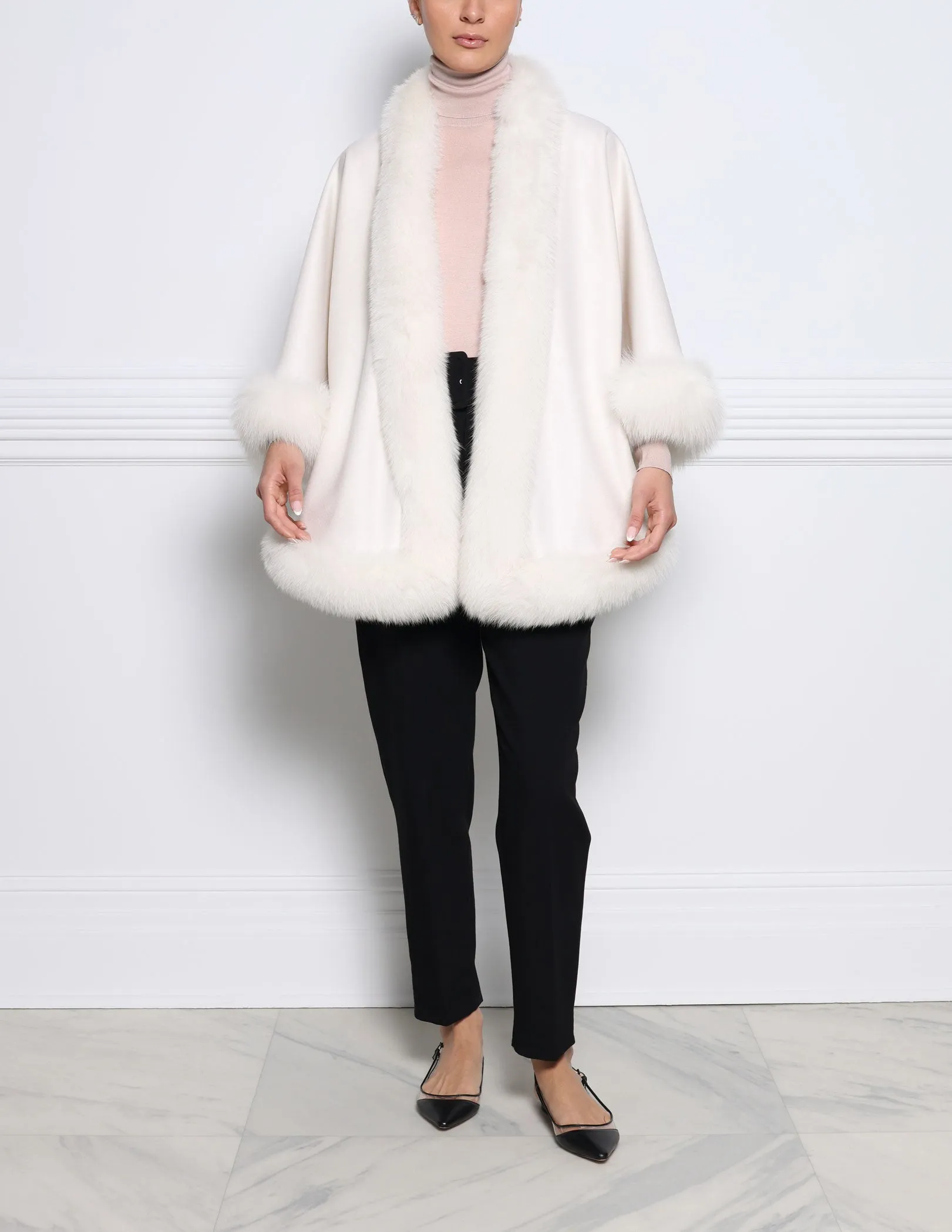 The Sol Cashmere Cape with Fox Trim