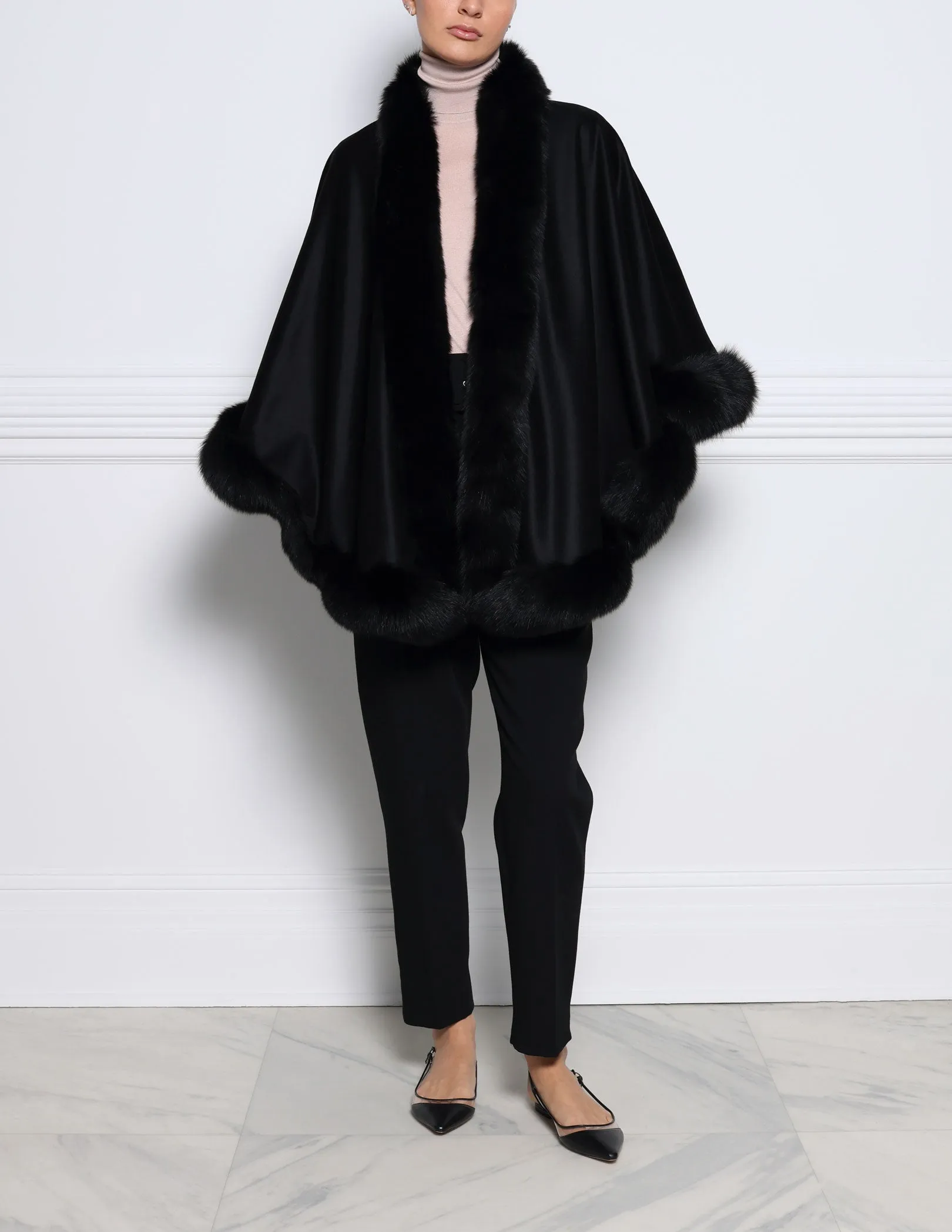 The Sol Cashmere Cape with Fox Trim