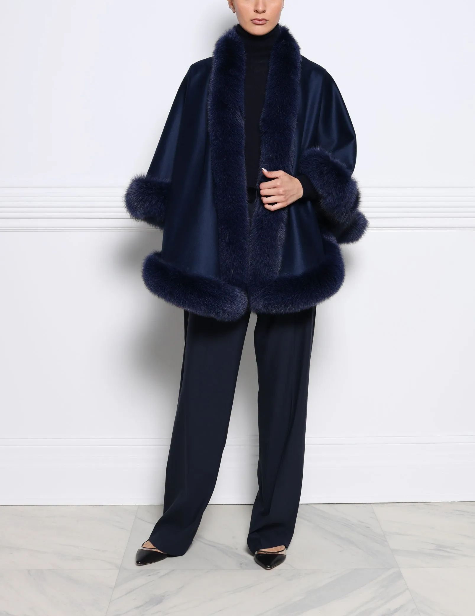 The Sol Cashmere Cape with Fox Trim