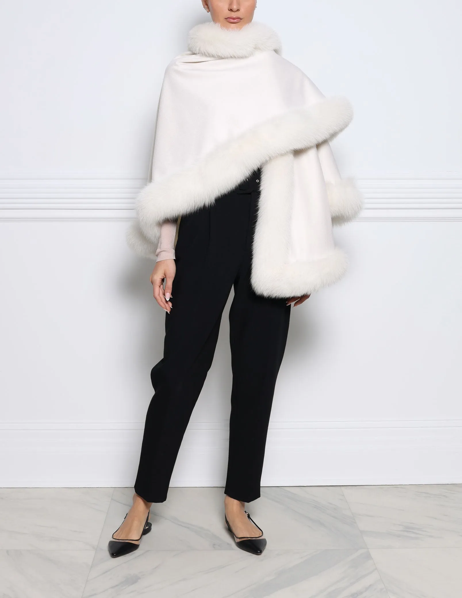 The Sol Cashmere Cape with Fox Trim