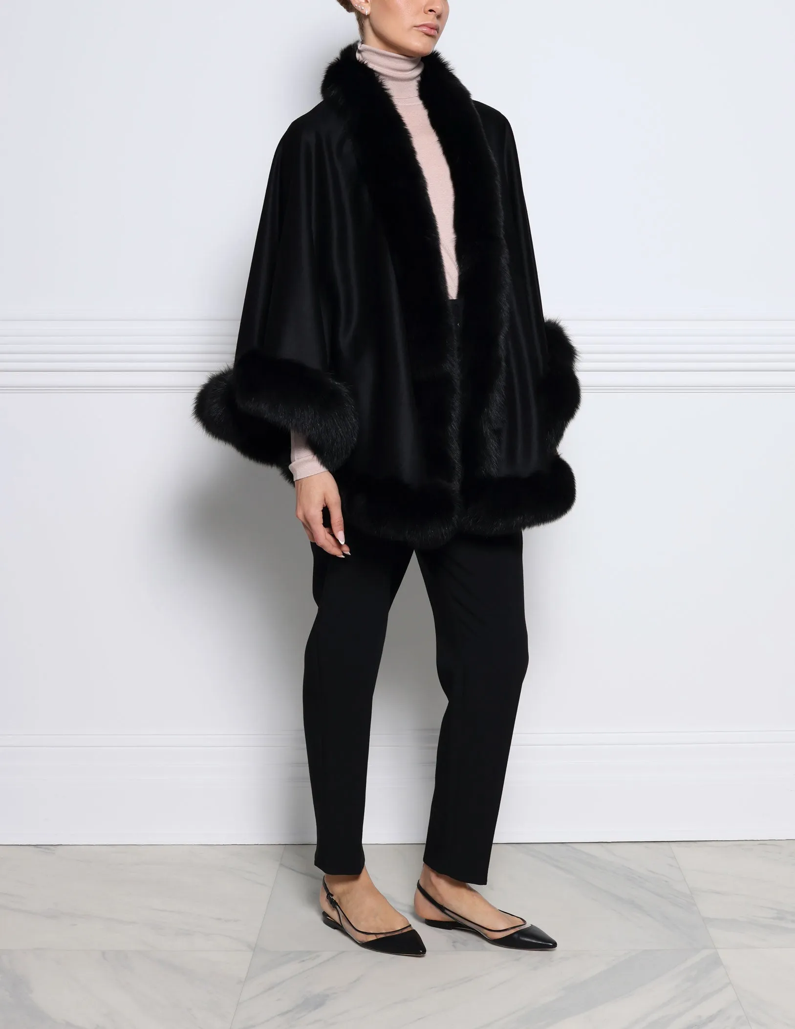 The Sol Cashmere Cape with Fox Trim