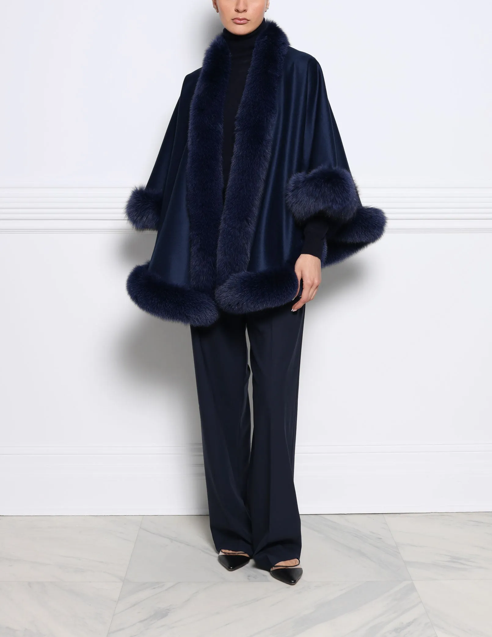 The Sol Cashmere Cape with Fox Trim