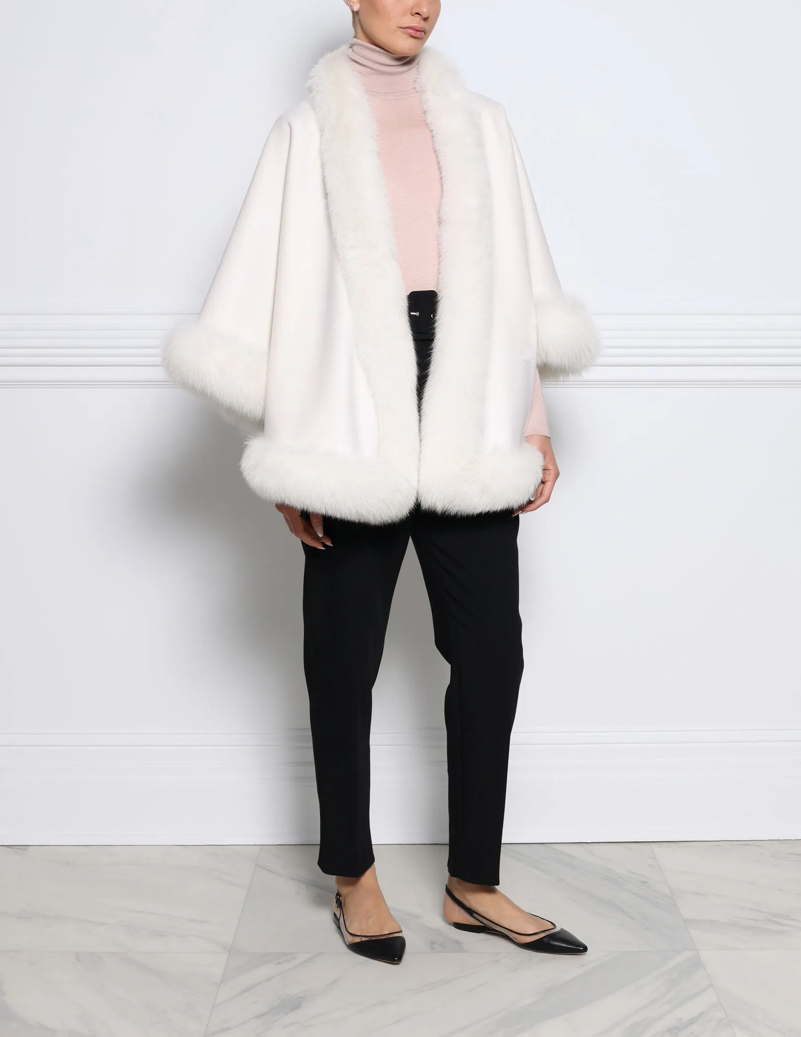 The Sol Cashmere Cape with Fox Trim