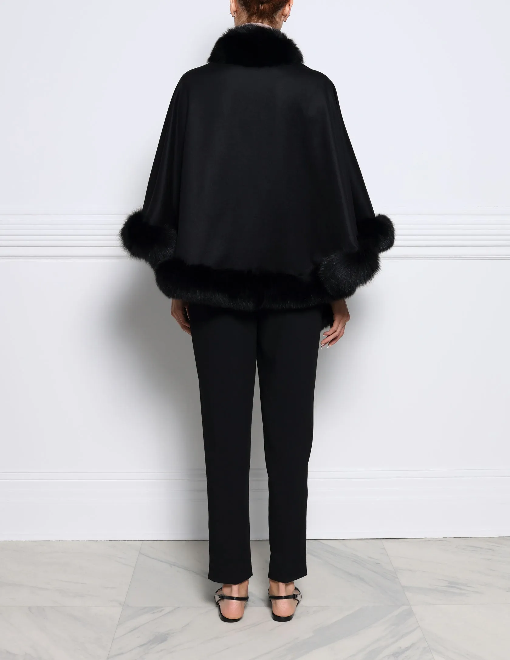 The Sol Cashmere Cape with Fox Trim