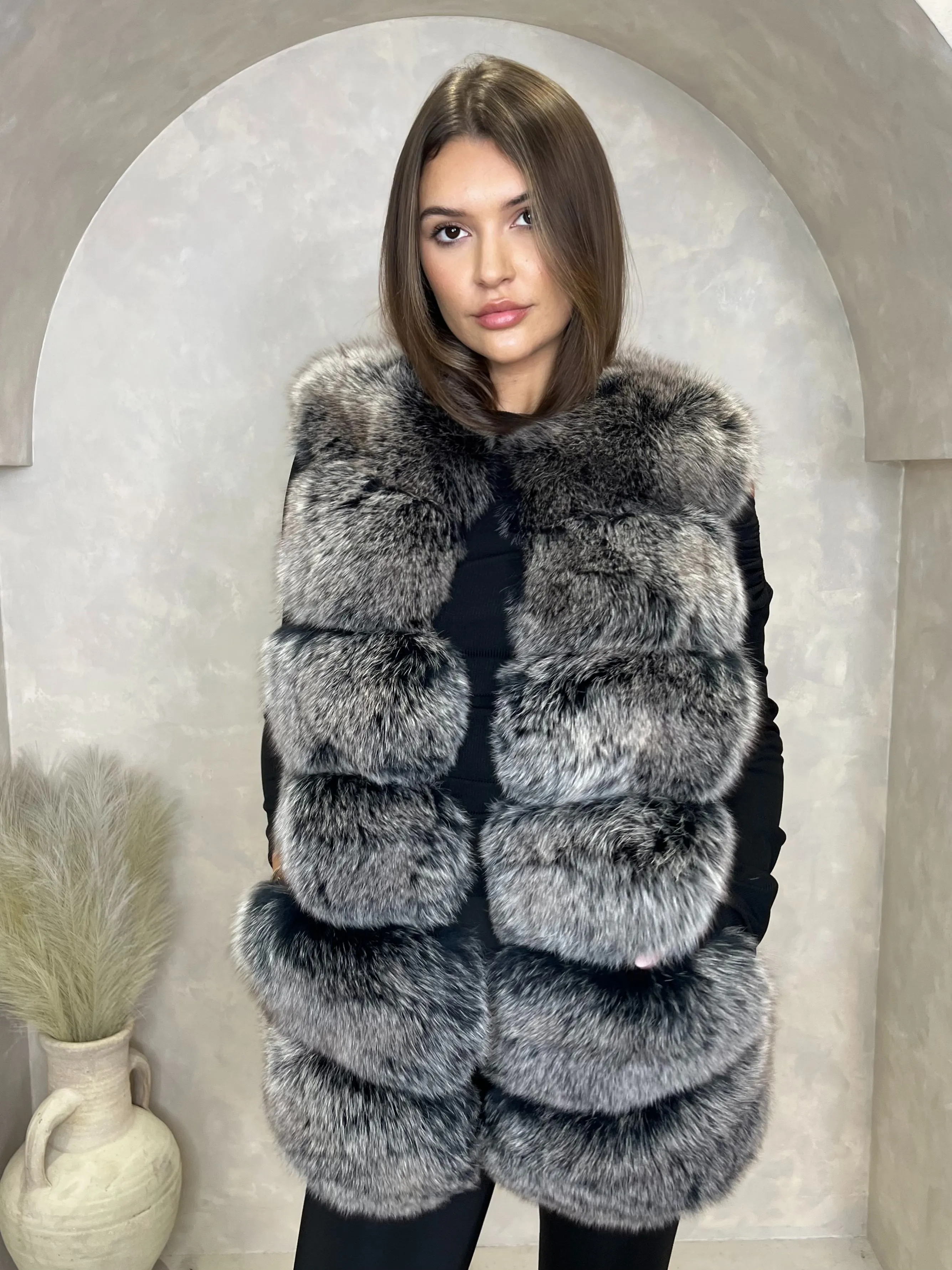 Two Tone Luxury Fur 6 Row Gilet