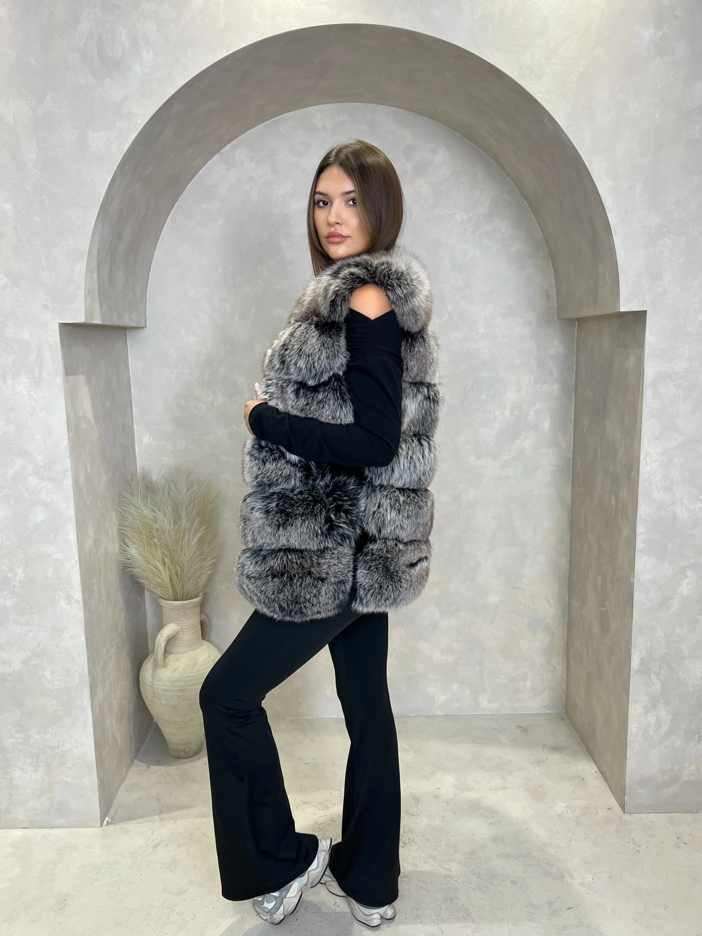 Two Tone Luxury Fur 6 Row Gilet