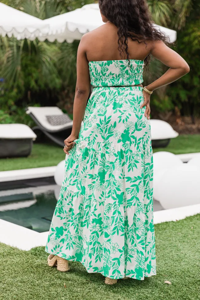 Under The Palm Tree Green And White Two Piece Woven Set FINAL SALE