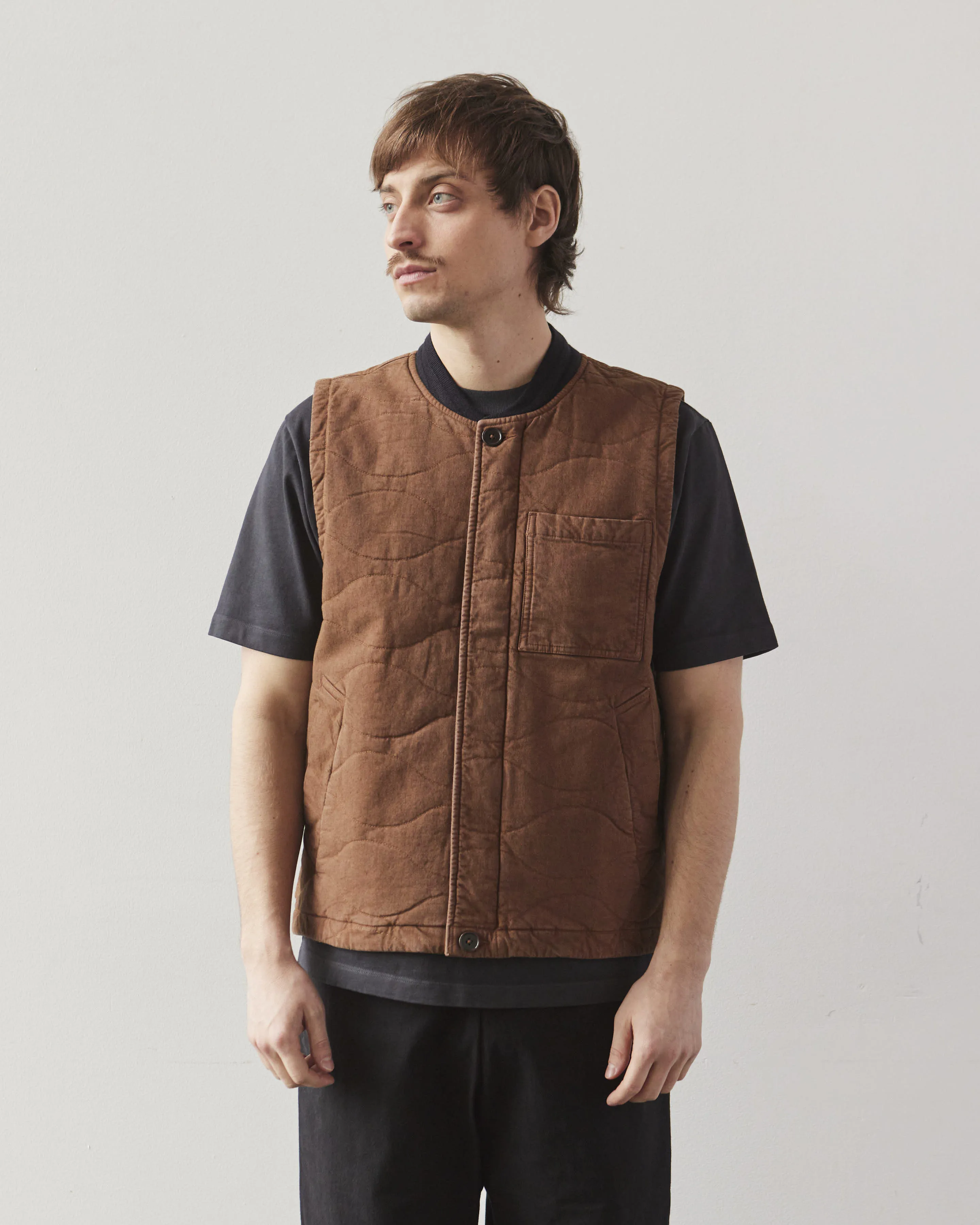 Universal Works Carlton Gilet, Brown Marl Twill