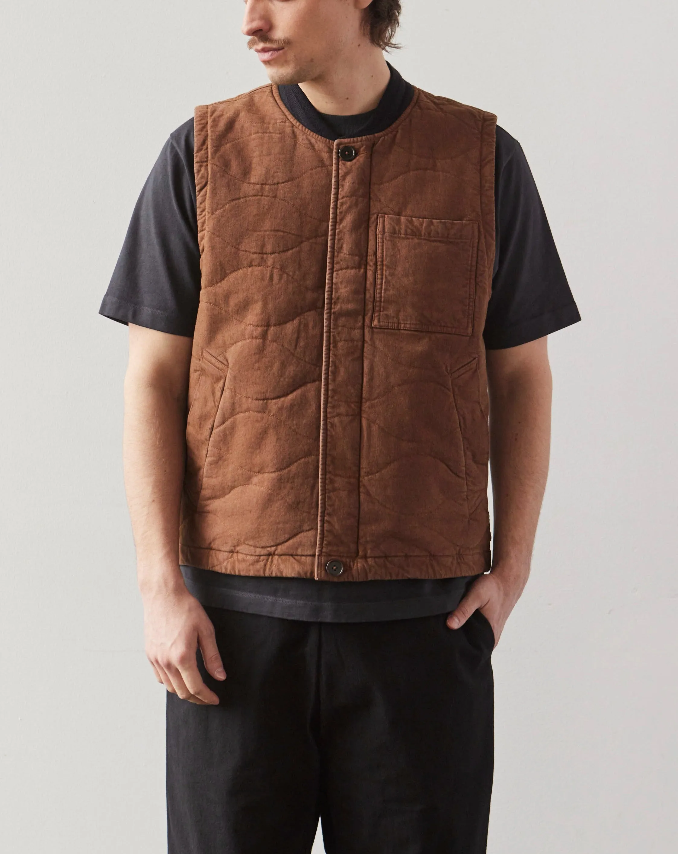 Universal Works Carlton Gilet, Brown Marl Twill