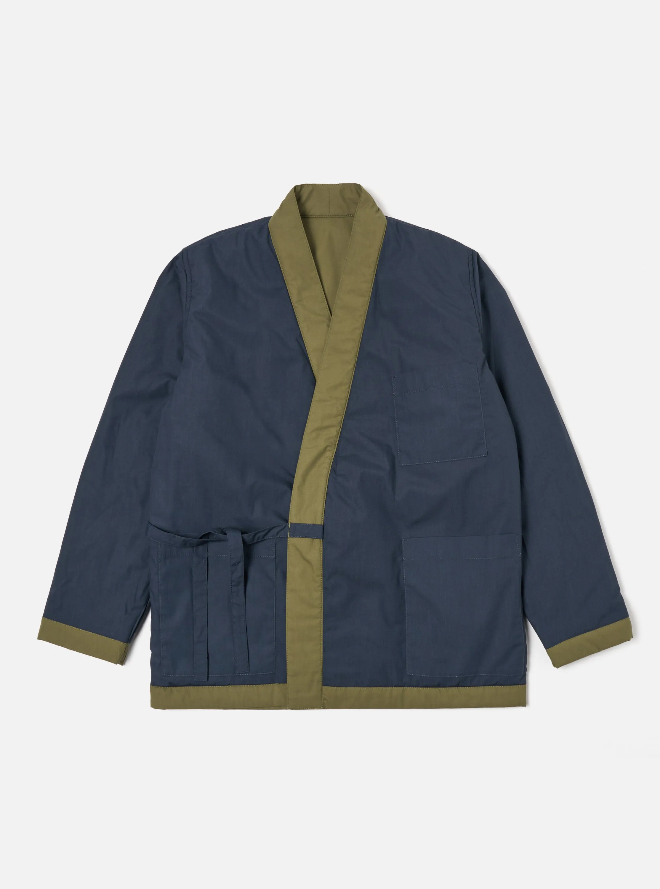 Universal Works Reversible Kyoto Work Jacket in Olive/Navy Recycled Polytech