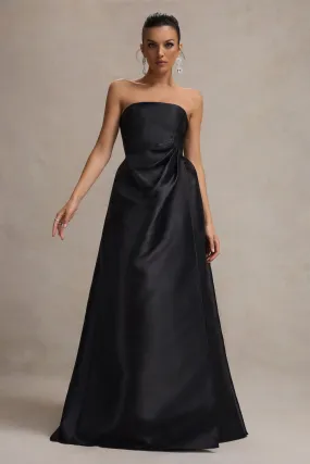 Universe | Black Bandeau Puff-Skirt Split Maxi Dress