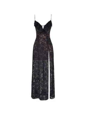 Uniwim Lace V Neck High Split Maxi Dress