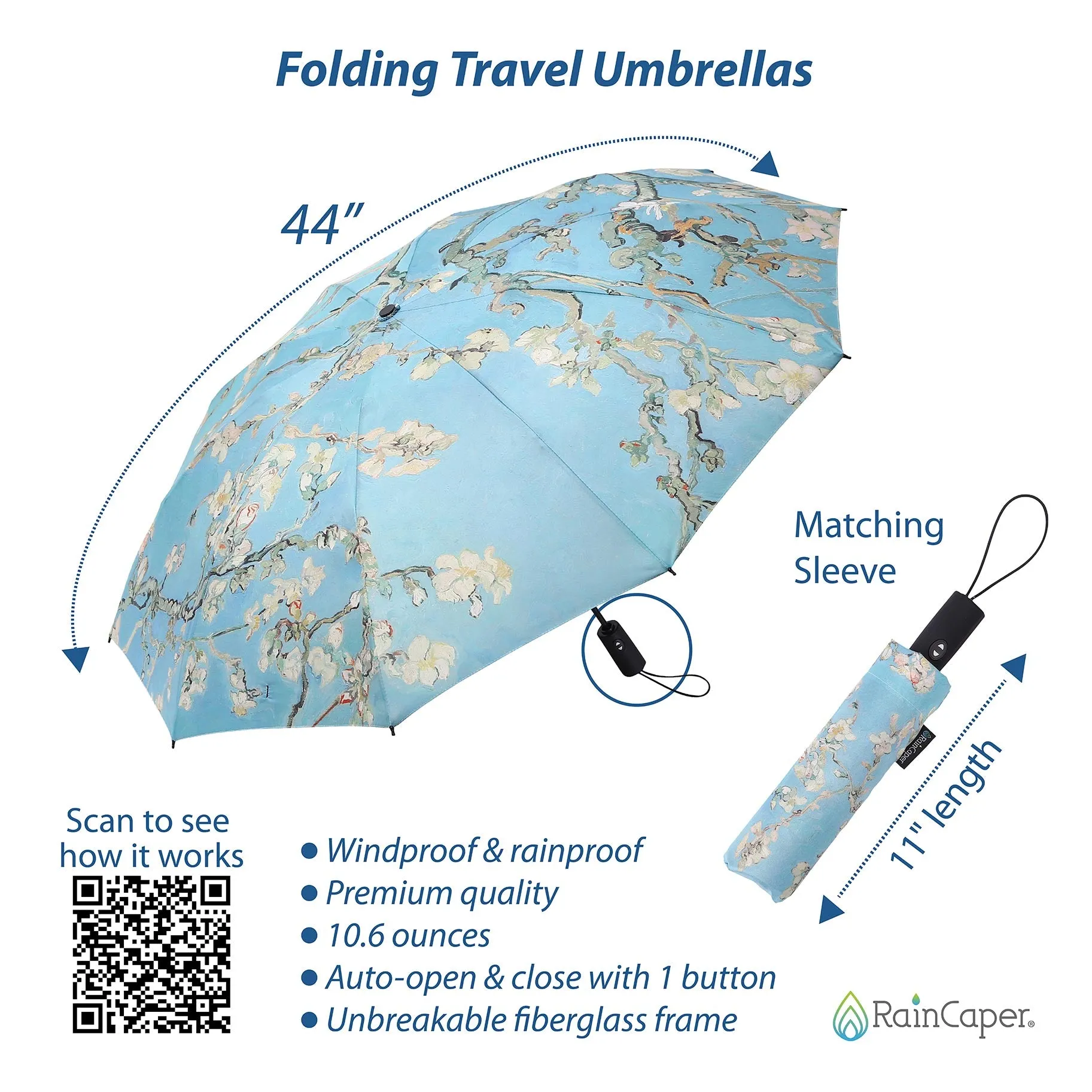 van Gogh Almond Blossom Folding Travel Umbrella