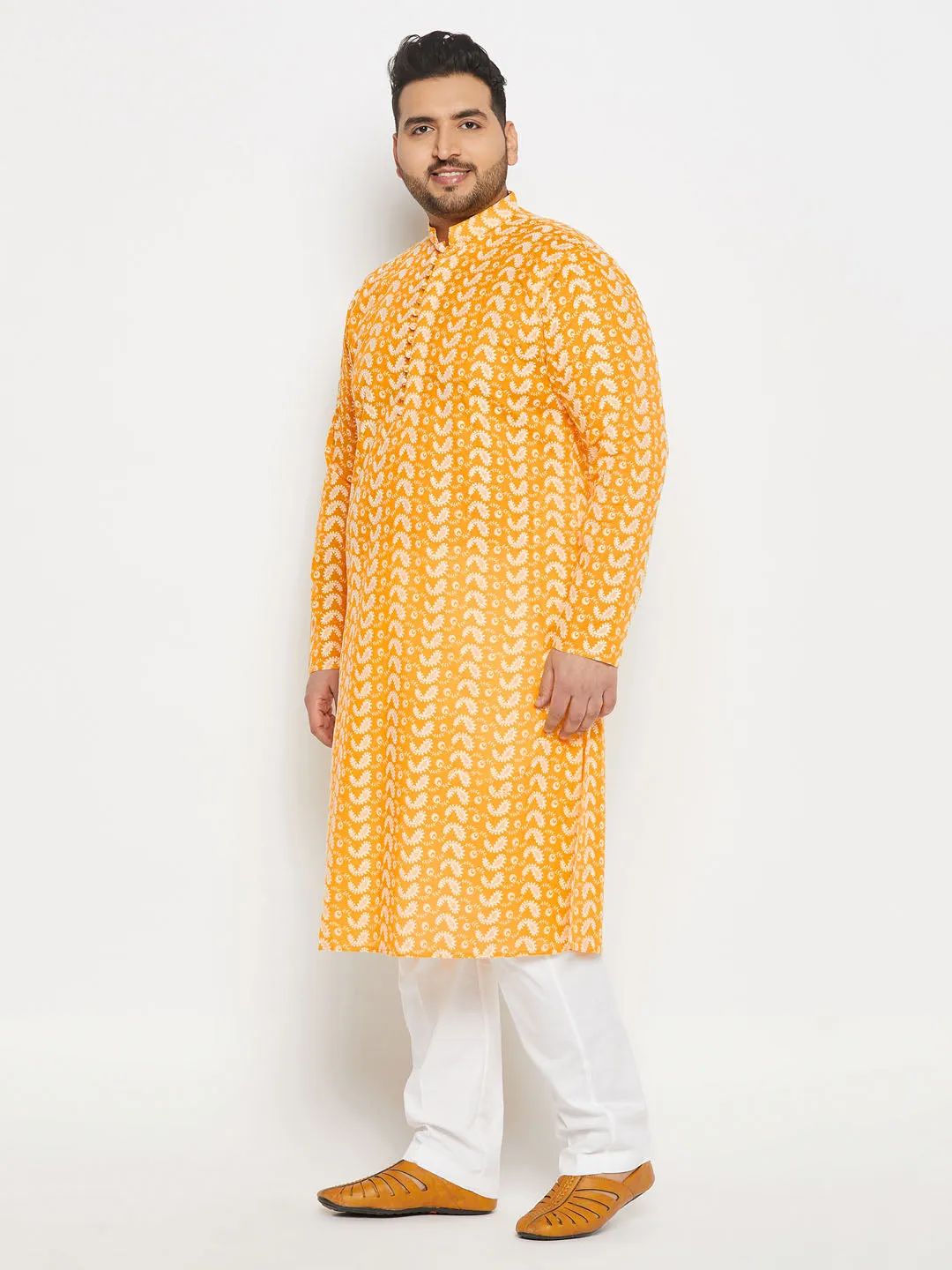 VASTRAMAY Orange Chikankari Kurta Set