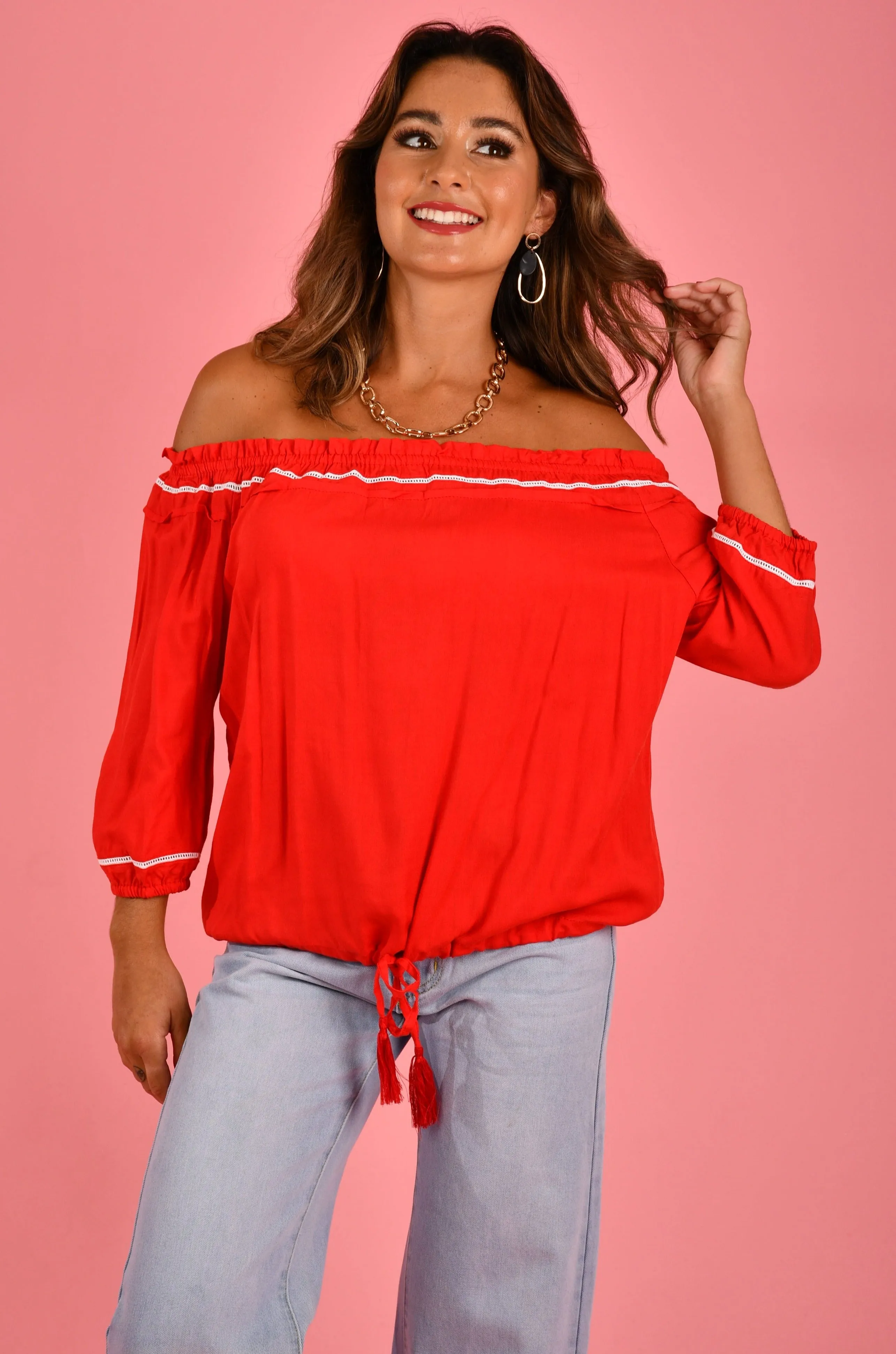 VBLT073 - PEASANT TOP - CHRISTMAS RED