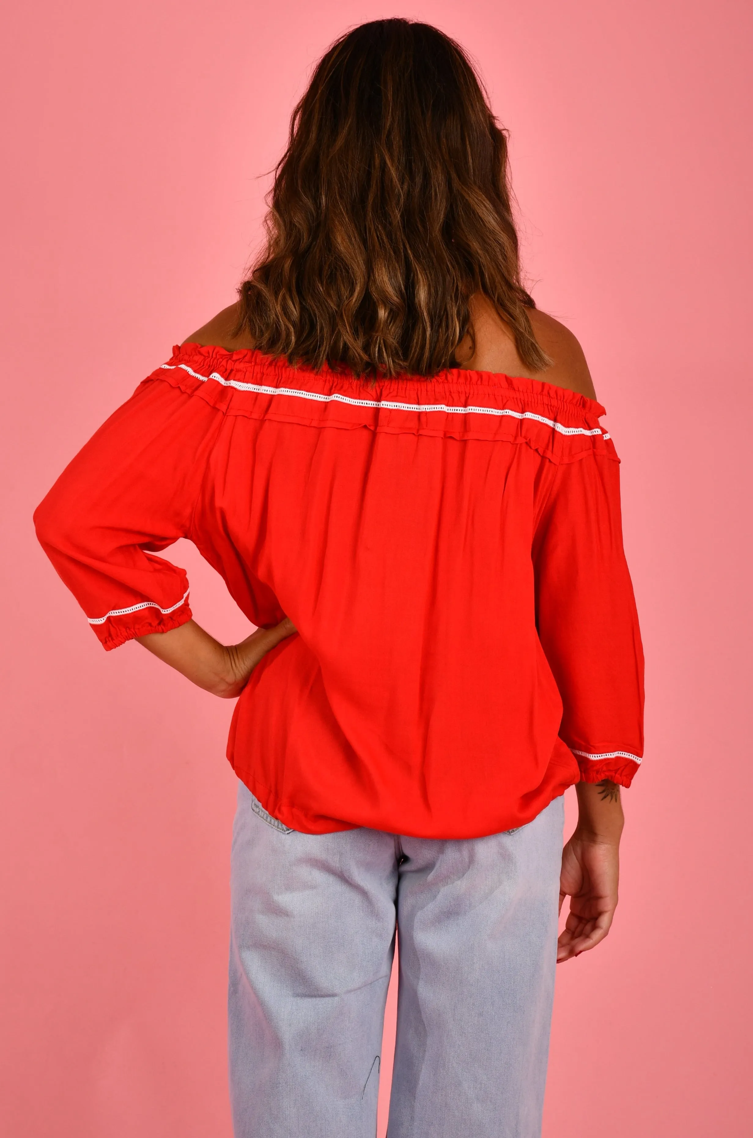 VBLT073 - PEASANT TOP - CHRISTMAS RED