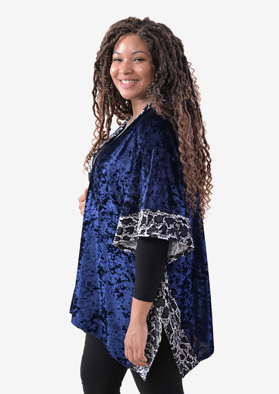 Velvet Kimono With Leopard Print Border