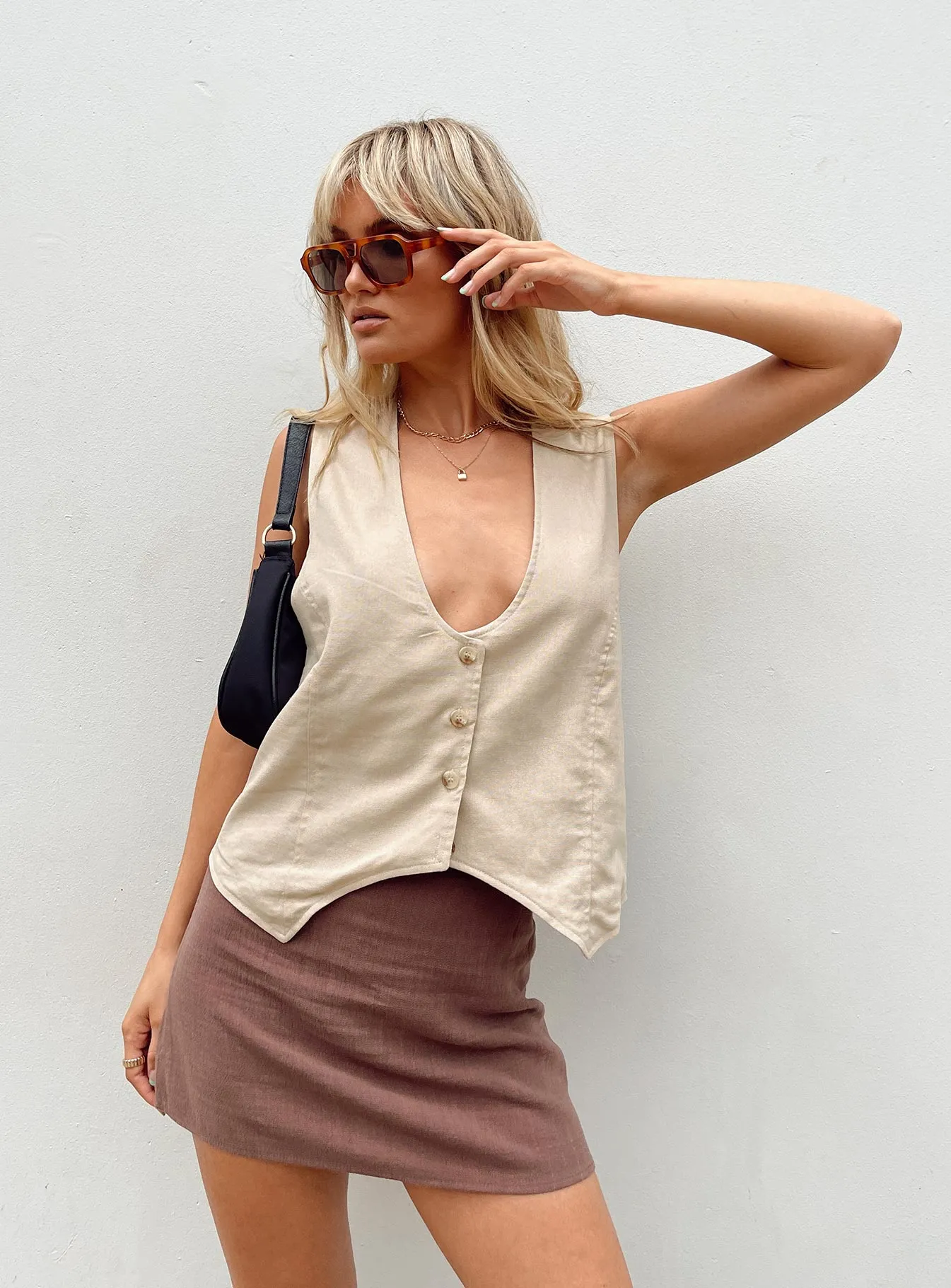 Venti Linen Oversized Vest Beige