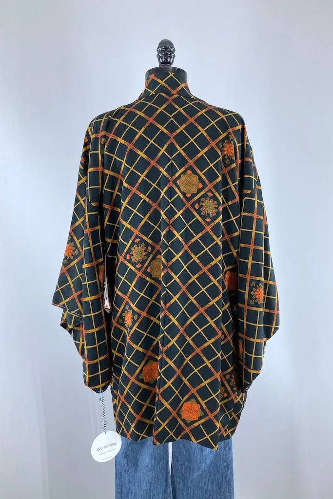 Vintage Black & Orange Silk Kimono Cardigan