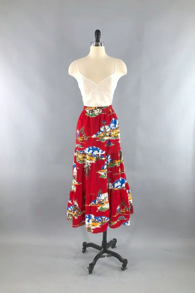 Vintage Western Novelty Print Maxi Skirt