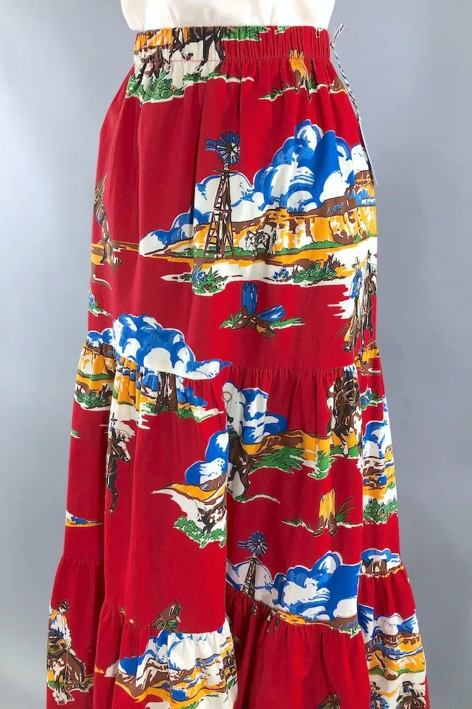 Vintage Western Novelty Print Maxi Skirt