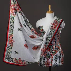 White - 3pc Hand Embroidery Chanderi Silk Phulkari Dress Material 66