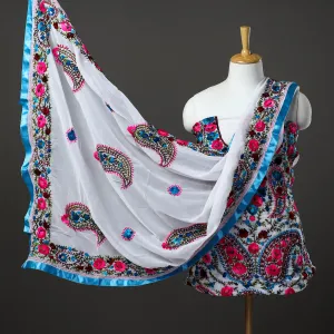 White - 3pc Hand Embroidery Georgette Phulkari Dress Material 51