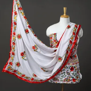 White - 3pc Hand Embroidery Georgette Phulkari Dress Material 69