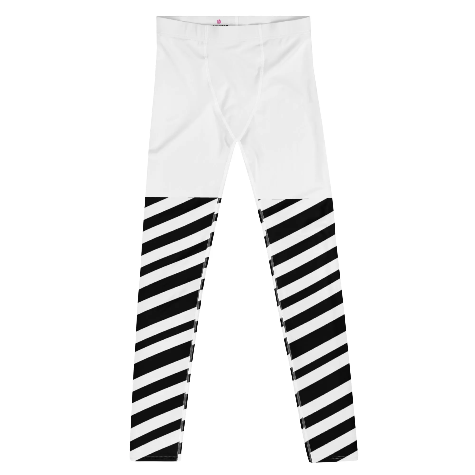 White Black Striped Meggings, Best Men's Leggings, Designer Minimalist Black White Modern Meggings-Made in USA/EU/MX