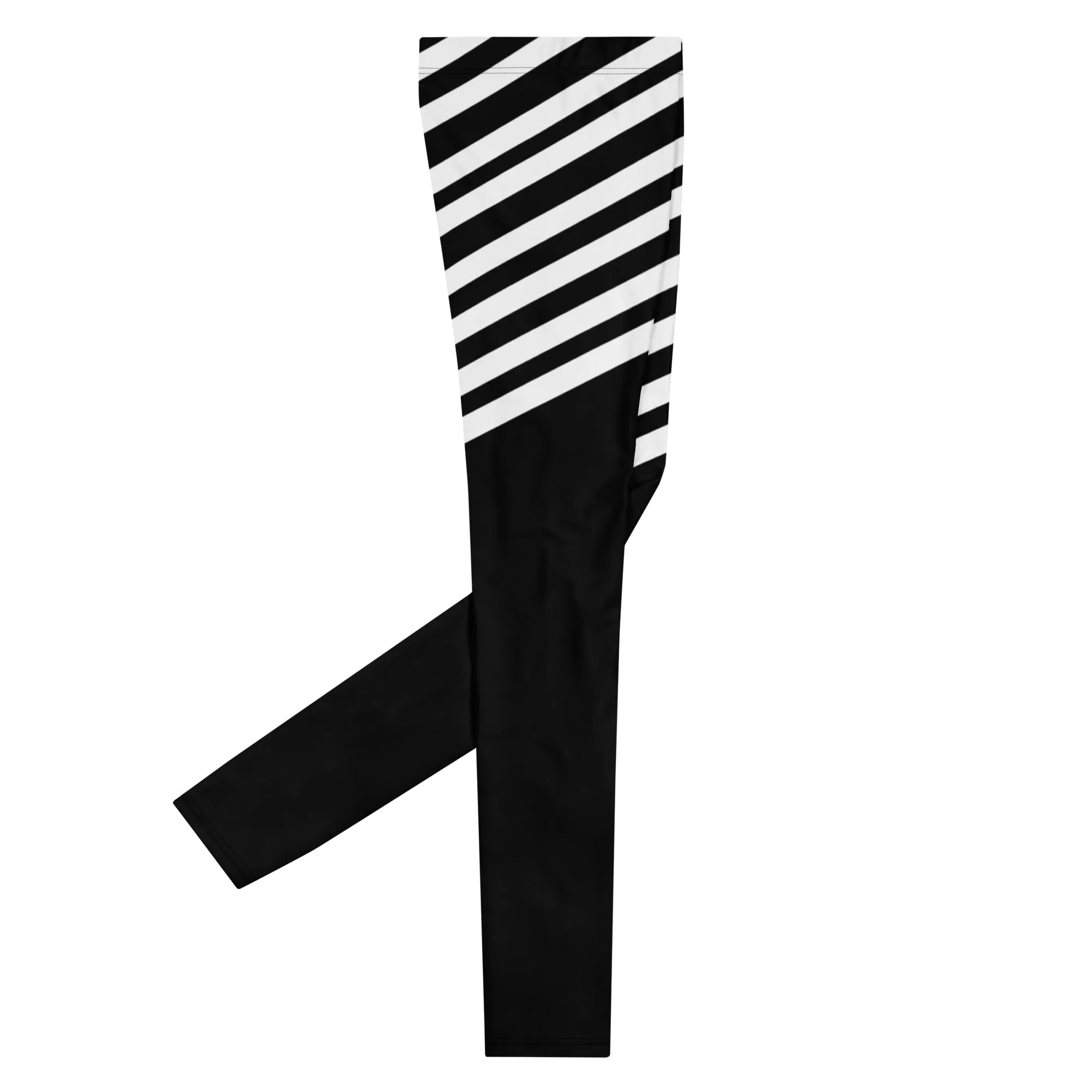 White Black Striped Meggings, Designer Men's Leggings, Designer Minimalist Black White Modern Meggings-Made in USA/EU/MX