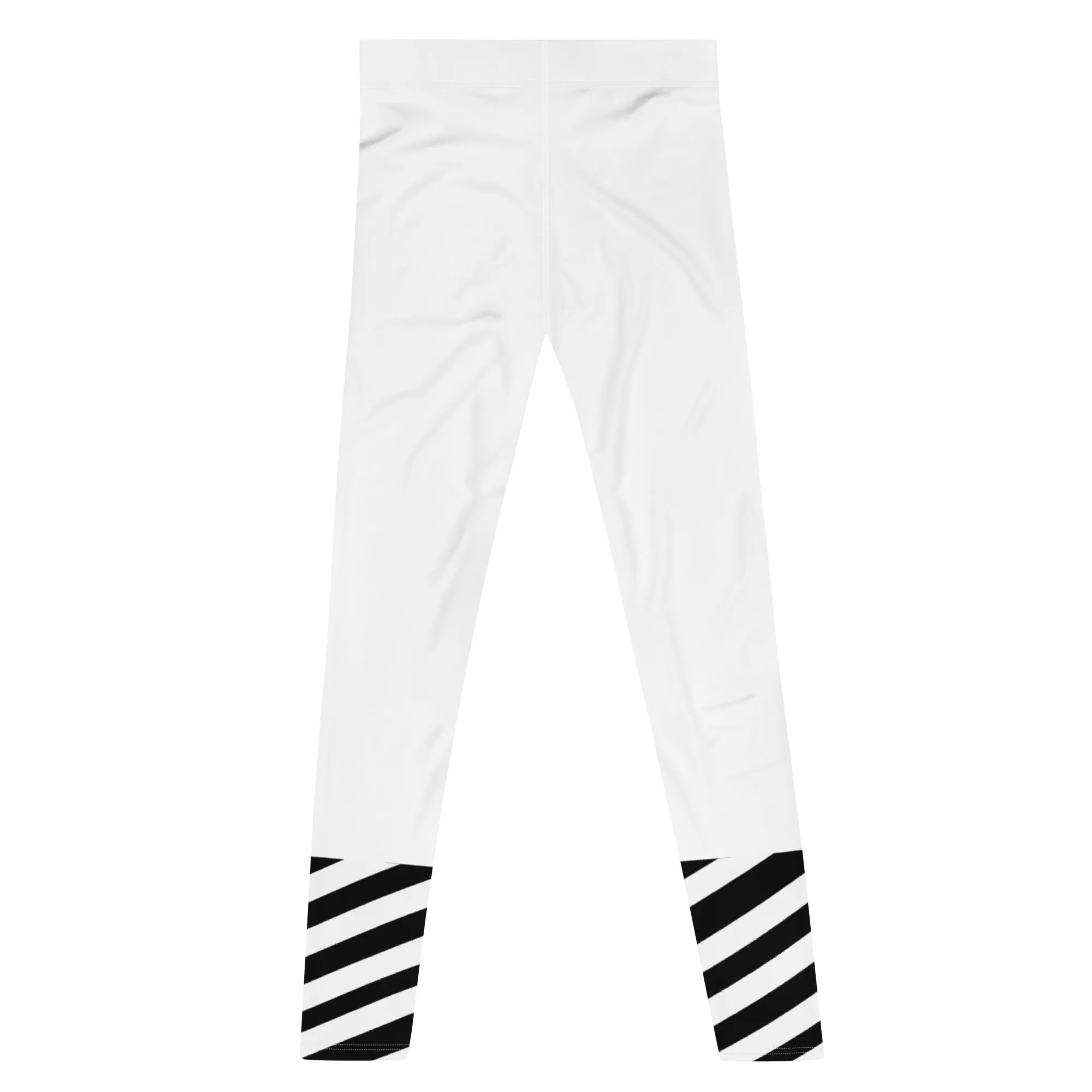 White Striped Black Meggings, Best White Modern Stripes Men's Leggings, Designer Minimalist Black White Modern Meggings-Made in USA/EU/MX