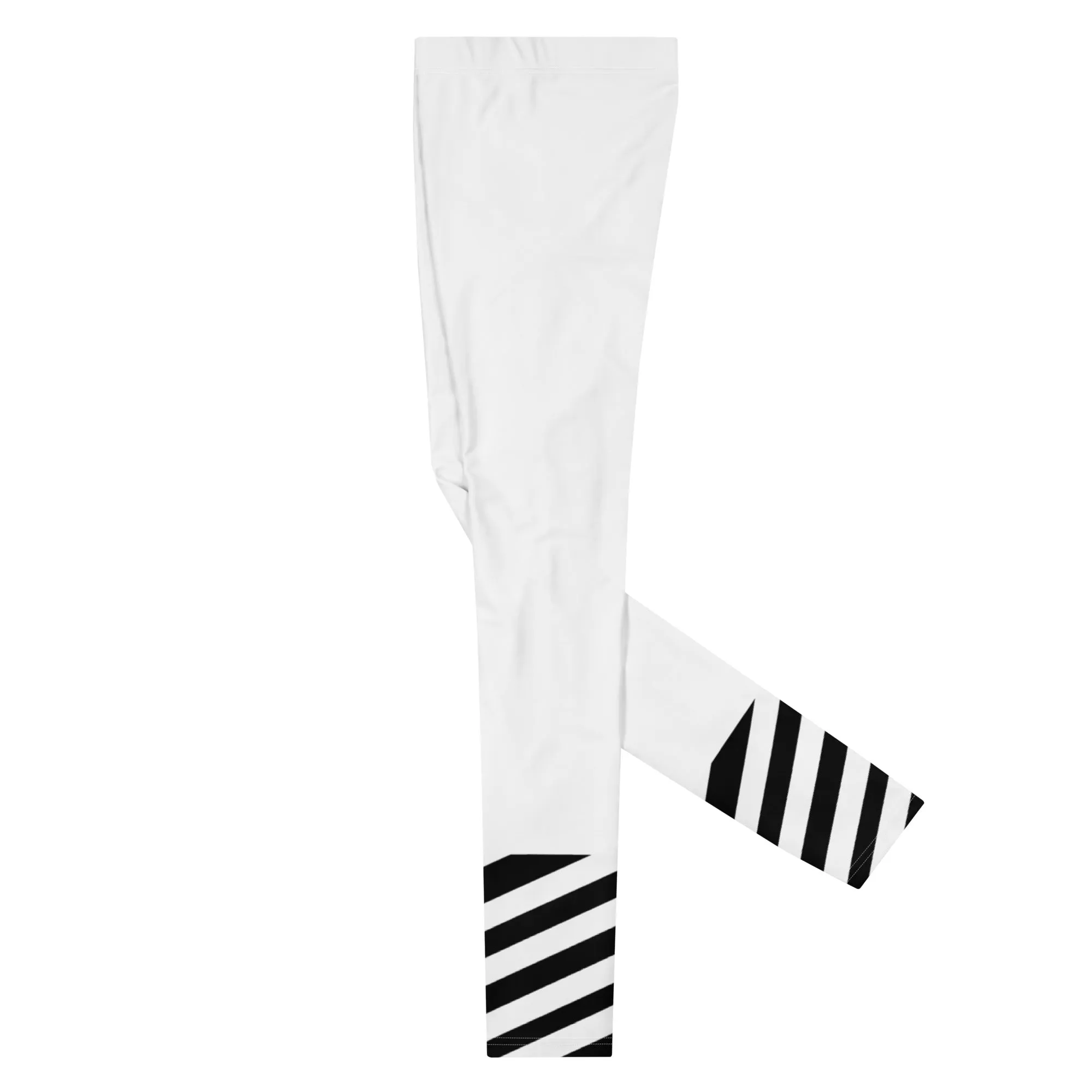 White Striped Black Meggings, Best White Modern Stripes Men's Leggings, Designer Minimalist Black White Modern Meggings-Made in USA/EU/MX