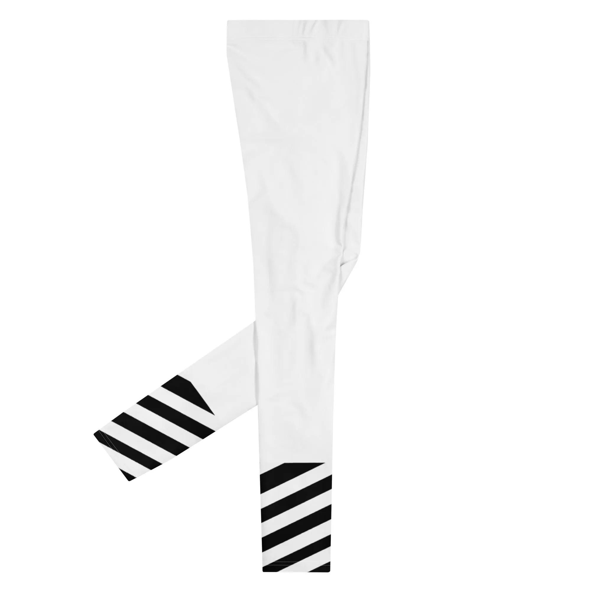 White Striped Black Meggings, Best White Modern Stripes Men's Leggings, Designer Minimalist Black White Modern Meggings-Made in USA/EU/MX