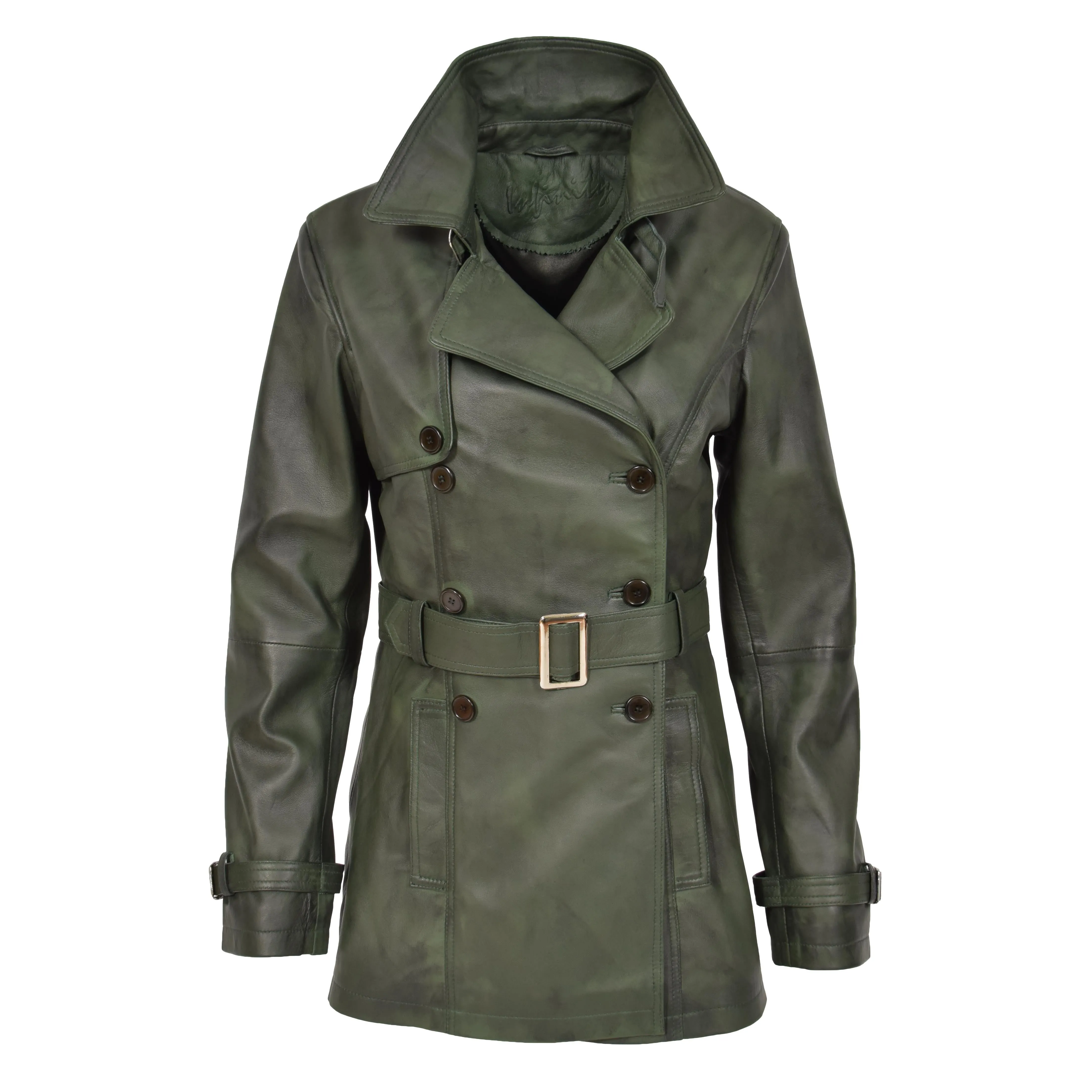 Womens Soft Leather Trench Coat Olivia Green