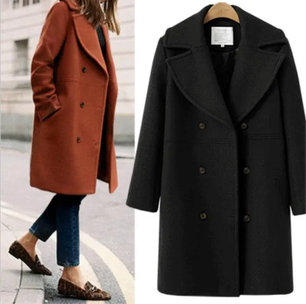 Woolen coat women's double-breasted mid-length trench coat woolen coat