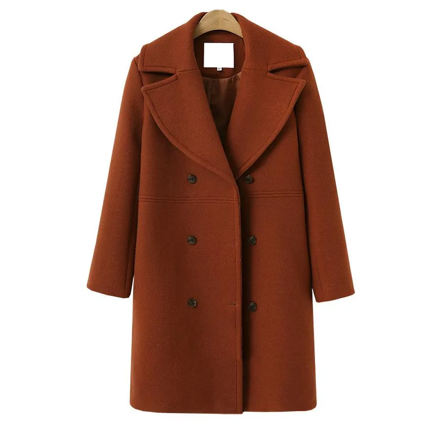 Woolen coat women's double-breasted mid-length trench coat woolen coat