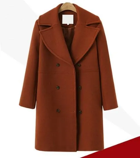 Woolen coat women's double-breasted mid-length trench coat woolen coat